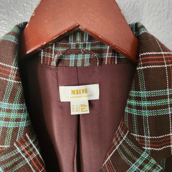 Maeve by Anthropologie Green Plaid Double Breasted Mid Length Oversized Blazer - Picture 3 of 7